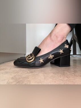 Gucci Double G Logo Leather Slingback Pumps